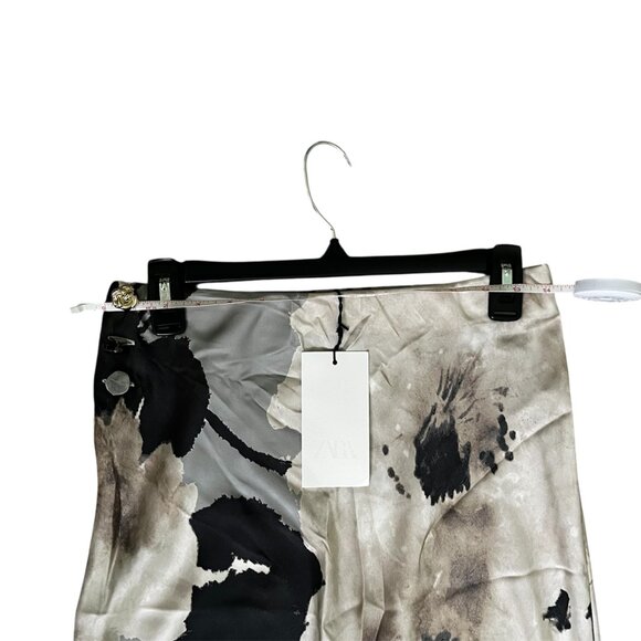 Zara Satin Effect Print Midi Skirt Gray Tan Size Small NWT High-Waisted - Picture 7 of 8